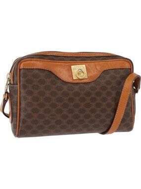CELINE Macadam Canvas Shoulder Bag PVC Brown Gold
